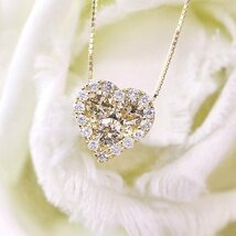 【新品・未使用】1円～最落無 天然ダイヤモンド 計0.87ct,ミニ鑑別付,K18YG 胸元でキュートに輝く ハートデザイン ダイヤモンド ペンダント_画像4