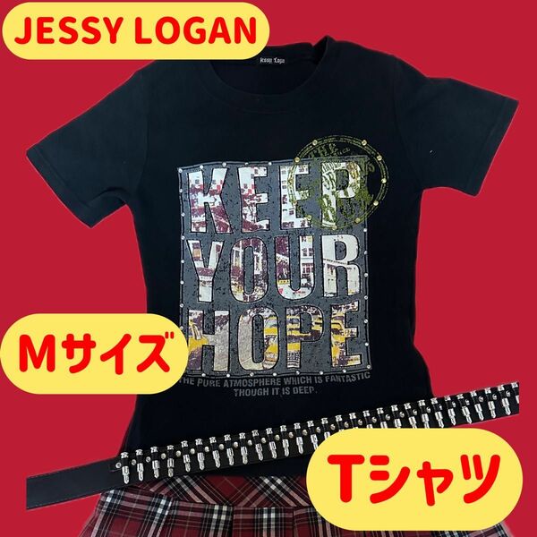 Tシャツ　ギャル　ジェシーローガン　JESSY LOGAN 黒　Y2K 平成　ピチT ちびT