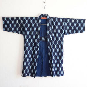 野良着藍染絣木綿着物古布ジャパンヴィンテージリメイク素材昭和 noragi jacket indigo kimono cotton kasuri fabric japan vintage