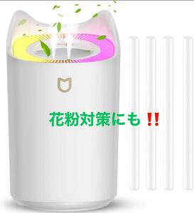 加湿器　卓上　 LEDライトUSB 静音 音波式加湿器　車載加湿器　アロマ対応　大容量　ダブルノズル　空焚き防止　花粉対策