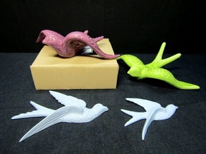 【樺】★陶磁器 ツバメ　世界の手仕事ファブリカ　Ceramic Swallow　ポルトガル　他/黄緑/壁掛けツバメ　計4点★