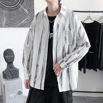 ☆新品☆シャツ タイダイ柄 ストライプ メンズ 長袖 XL 3XL ホワイト 韓国 モード ストリート おしゃれ 白 春 [匿名配送☆送料無料] SE_画像2