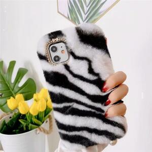 iPhone13Pro fur case gorgeous cover smartphone case soft Zebra black white 