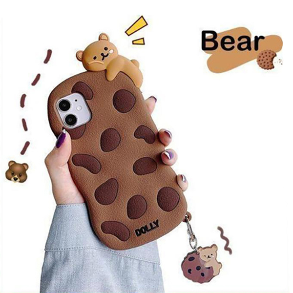 iPhone14 かわいい クマ クッキー ストラップ付 チャーム付