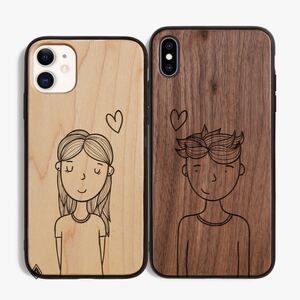 【吉Aqua】天然木 カップル用 iPhoneケース専用木製 アイフォンケース 大丈夫 保証期間１ヶ月 ２点セット ファッション　14