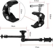撮影機材 マジックアーム+スーパークランプ 11インチ フレキシブル カメラスタンド 可動（1/4インチ 3/8インチネジ 両対応 ）ストロボ_画像3