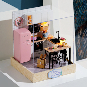 新品 ドールハウス 手作りキット セット ミニチュア キッチン 小部屋 ピンク かわいい