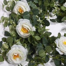 1.85m 造花 ガーランド フェイクグリーン バラ ユーカリ 薔薇 ローズ 人工観葉植物_画像3