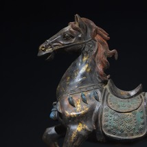 旧藏 中国 清代 銅製拓金『駿馬』大置物です 中國美術 賞物 置物 古美術品 YF340_画像2
