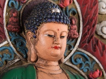 中國 清代 チベット仏教タンカ 花梨木嵌紫銅 彩繪 釈迦 釈迦牟尼 仏像 掛屏 仏教美術 置物 時代物 古美術品 TWB189_画像5