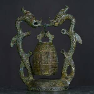 珍藏 中国漢代の青銅製双龍鐘編鐘楽器 青銅器 時代物 中國古美術 置物 賞物 唐物 DYW17