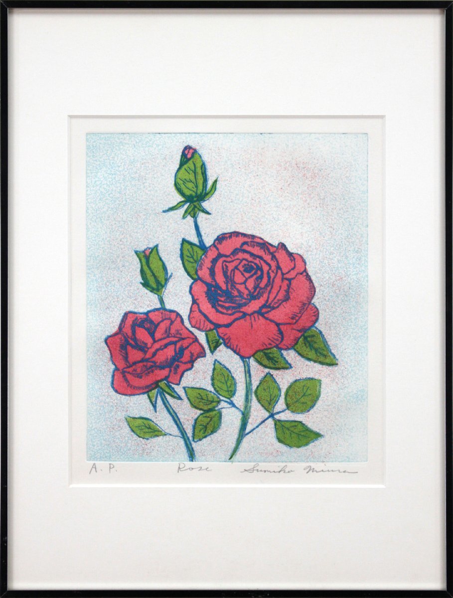 Sumiko Miura Rose Copperplate Print [Authentique Garanti] Peinture - Hokkaido Gallery, Ouvrages d'art, Impressions, Gravure sur cuivre, gravure