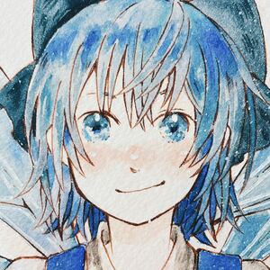 手描きイラストアナログ 原画 東方Project チルノ 水彩