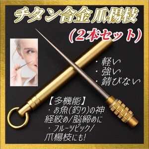 【２本セット】チタン爪楊枝 つまようじ 爪楊枝 チタン合金 携帯用 軽量 多機能 アウトドア 釣り フィッシング 持ち運び ピック