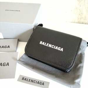1 jpy ~* beautiful goods *Y-335* genuine article Balenciaga * Logo * folding purse * compact wallet * men's lady's * original leather * black series * box * sack *