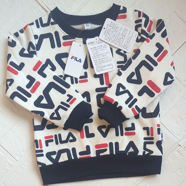 【新品】タグつき FILA フィラ 裏起毛トレーナー スウェット サイズ95 ビッグロゴ ロゴタグつき