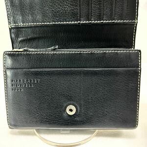 ◆MARGARET HOWELL idea マーガレット ハウエル アイデア◆　折り財布　本革　小銭入れ有　ロゴ刻印　ブラック 【USED】0306