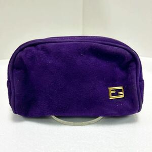 ☆FENDI フェンディ☆ ポーチ　化粧ポーチ　ミニポーチ　ロゴ刻印　ゴールド金具　パープル 【USED】0311