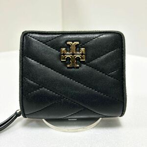 ◆TORY BURCH トリーバーチ◆ 折り財布　キラシェブロン　キルティング　ラウンドジップ　小銭入れ有　ブラック 【USED】0312