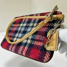 ☆良品☆ ◆COACH コーチ◆ リストレット　ミニポーチ　ツイード×スエード　ストラップ＆ロゴタグ付き　100％ウール 【USED】0327_画像4