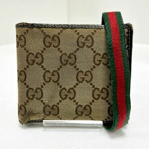 ★GUCCI グッチ★ 折り財布　シェリーライン　GG柄　キャンバス×レザー　ダークブラウン　シリアルナンバー有 【USED】0311