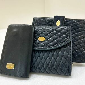 ☆BALLY バリー 3点セット☆　折り財布×2＆キーケース 6連　レザー　ロゴ金具＆ロゴ刻印　ブラック　MADE IN ITALY 【USED】0202