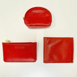 ☆NINA RICCI ニナ リッチ 3点セット☆ コンパクト折り財布＆コインケース×2 セット　本革　レッド　MADE IN ITALY 【USED】0122