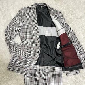 極美品 ZARA ザラ スーツ セットアップ チェック ギンガムチェック 切り替え メッシュ 派手裏地 2ボタン 2B シングル グレー ボルドー裏地