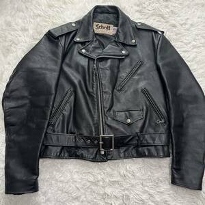  rare schott Schott double rider's jacket leather jacket quilting Biker jacket 42 size XL size corresponding black black 