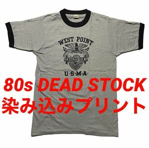 激レア　80s ビンテージ ミリタリー リンガーT ブラック染み込みプリント Tシャツ 軍物 アメリカ陸軍士官学校デッドストック USMAWESTPOINT