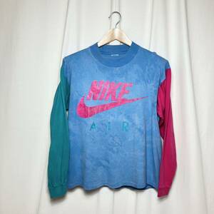 【90s】NIKE ナイキ ロングスリーブTシャツ クレイジーパターン ロゴプリント 水色 ピンク ブルーグリーン／長袖 ロンT カットソー