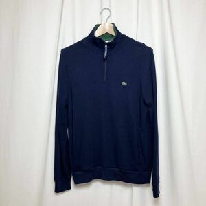 【美品】LACOSTE ラコステ ドライバーズニット コットン100% ハーフジップ ハイネック FR 5/US Lサイズ 正規品 ネイビー 紺