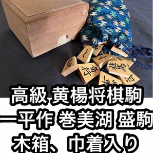 高級将棋道具 黄楊将棋駒 一平作 巻美湖 盛駒 箱付 予備含め41駒の画像1