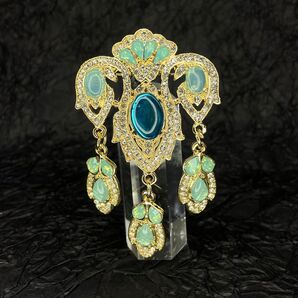 【ミントオアパール色&シーブルー】ブローチ 輝石 アンティーク調 中世ヨーロッパ