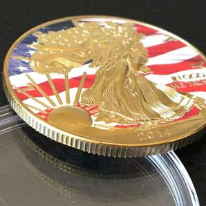 Z60-18)海外丸形記念金貨、カラーコイン、メダル*2014年アメリカ女神*参考品1枚 ゴールドの画像3