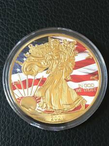 Z71-18)海外丸形記念金貨、カラーコイン、メダル*2021年アメリカ女神*参考品1枚　ゴールド