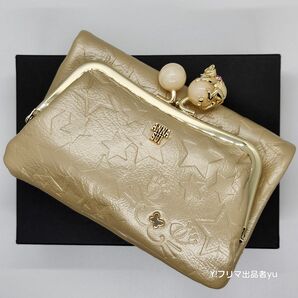 新品 ANNA SUI プレイングキャット ガマ口 二つ折り 財布 中 ゴールド 金色 ネコ 猫 未使用 アナスイ