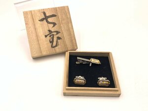 □★【美品レア】七宝 ネクタイピン&カフスボタン 木箱付 保管品 アンティーク (S0331)