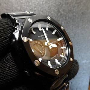 送料無料・新品・Gショックカスタム本体付きGA2100・ステンレス製ブラックベゼル＆セラミックベルトモデル・メンズ腕時計・カシオーク の画像2