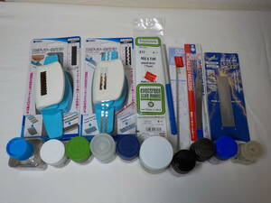  plastic model paints,ti tail punch, edge .. file, god writing brush, pra stick, aluminium stick, junk 