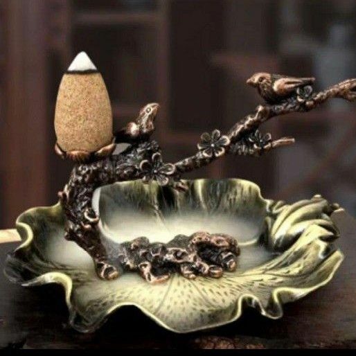 真鍮製逆流香炉　アロマ梅の花　池のカエル倒流香炉