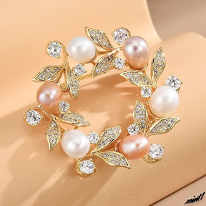 [ pearl flower motif ] brooch 3.6×3.6cm pink pearl Cubic Zirconia pin type fashion lady's present 