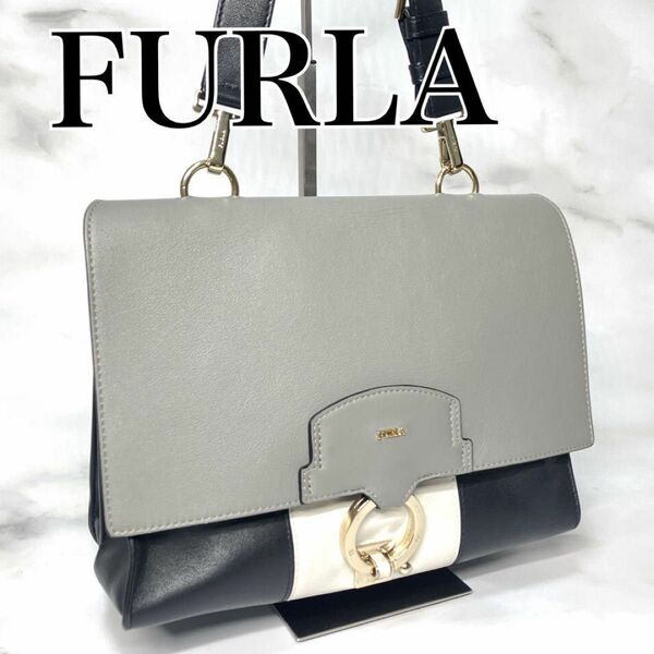 FURLA フルラ　ショルダーバッグ　2way グレー　ブラック　レザー