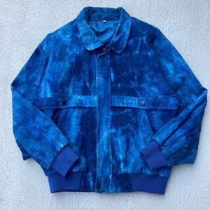 vintage ブルゾン　ジャケット　フルジップ　藍染　古着　レトロ　ライトアウター　春服　ストリート　橙染1円