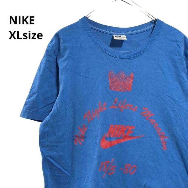 NIKE 紺タグヴィンテージプリント半袖Tシャツ水色メンズXL　20