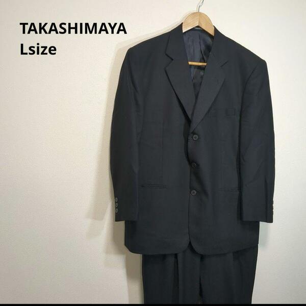 TAKASHIMAYAタカシマヤ　ストライプスーツ黒L結婚式ビジネス b5
