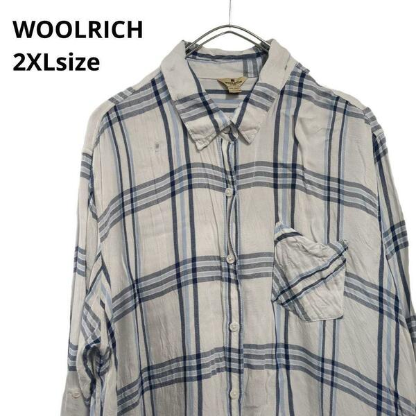 WOOLRICH　長袖チェックシャツ　白水色メンズ2XL　22