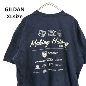 GILDANインポートプリントロゴ半袖Tシャツ　ネイビーメンズXL　21