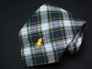 美品 【Ralph Lauren ラルフローレン】A2510 チェック COTTON USA アメリカ製 SILK ブランド ネクタイ 古着 良品