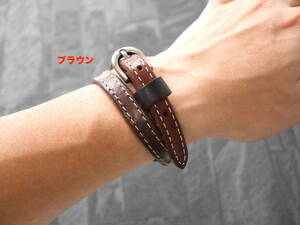 [ new goods ] Brown 2 ream leather bracele original leather simple link ko-teUNISEX piling attaching leather small articles 12/22